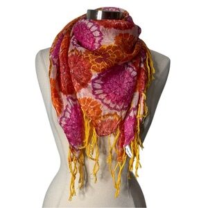 Nine West Hippie Floral Sheer Silk Large Square Scarf with Fringe Tassels New